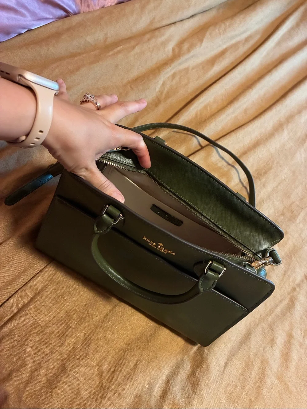 kate spade olive green leather satchel